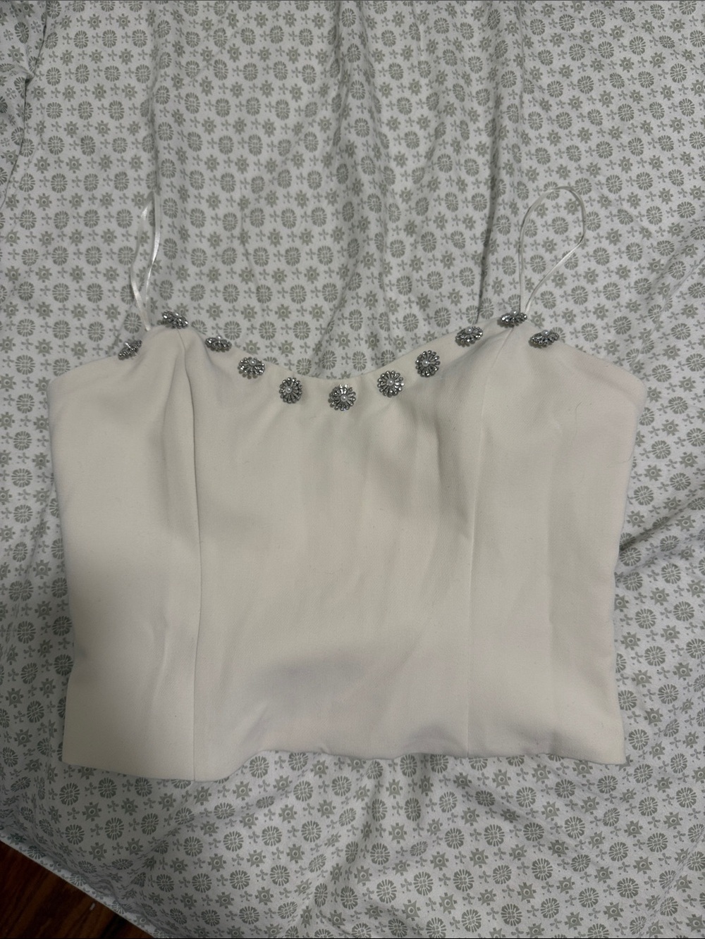 Dynamite Cream Embellished Spaghetti-Strap Crop Top